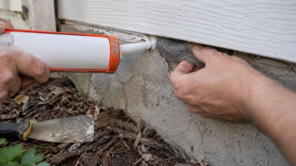 Sealing a foundation gap to prevent rodent entry on an Ocean County, NJ home